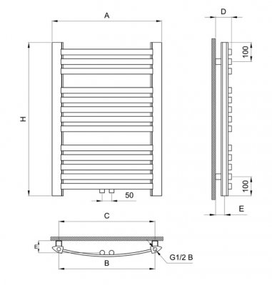 Grzejnik łazienkowy DIAMOND GR3-V 470x1400, zasilanie dolne centryczne