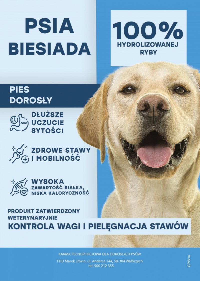 Psia Biesiada-  Kontrola Wagi i Pielęgnacja Stawów Peptide+ karma sucha dla psów z białą rybą 10kg