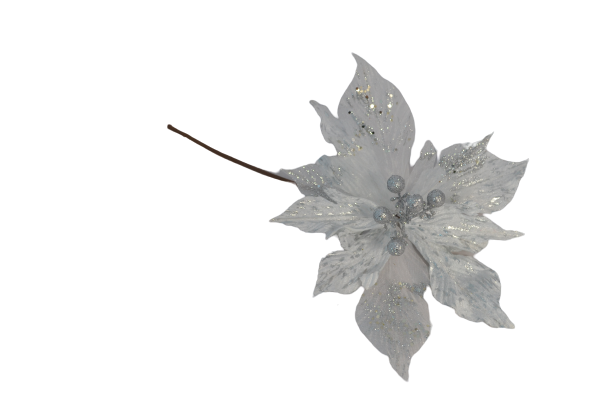 Gałązka kwiatowa poinsecja welurowo tiulowa posrebrzana - BXT330