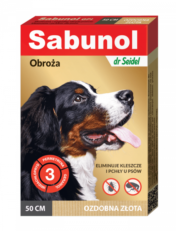 SABUNOL GPI obroża ozdobna złota przeciw pchłom i kleszczom dla psów 50cm