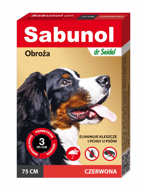SABUNOL obroża czerwona przeciw pchłom i kleszczom dla psów 75cm