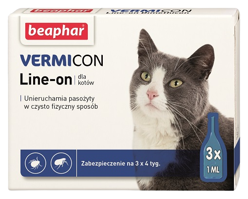 BEAPHAR VERMICON LINE-ON CAT 1ML - 3 pipety kropli przeciwpchłowych dla kotów