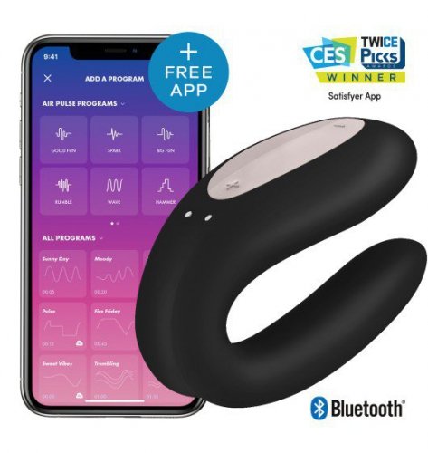  Satisfyer Double Joy Black incl. Bluetooth and App - zdalny wibrator dla par