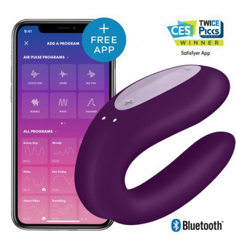Zdalny Wibrator Satisfayer Double Joy Violet incl. Bluetooth and App