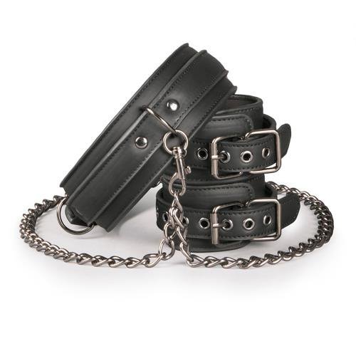 Easy Toys Leather Collar With Handcuffs - kajdanki na nadgarstki z obrożą