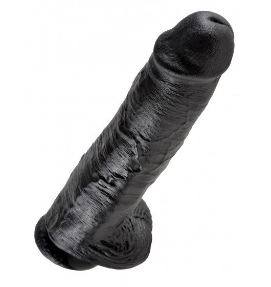 King Cock 11&quot; Cock with Balls Black - Dildo czarne z jądrami i przyssawką 28 cm