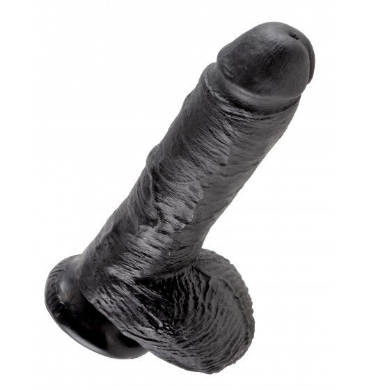 King Cock 8&quot; Cock with Balls Black - Dildo czarne z jądrami i przyssawką 20 cm