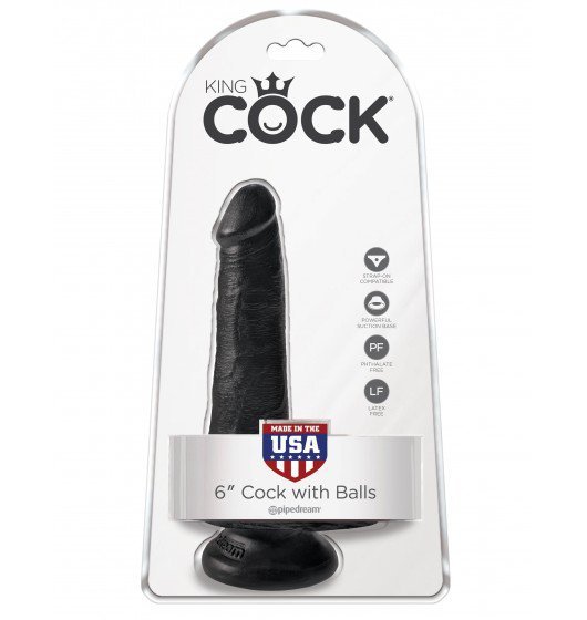 King Cock 6&quot; Cock with Balls Black - Dildo czarne z jądrami i przyssawką 15 cm