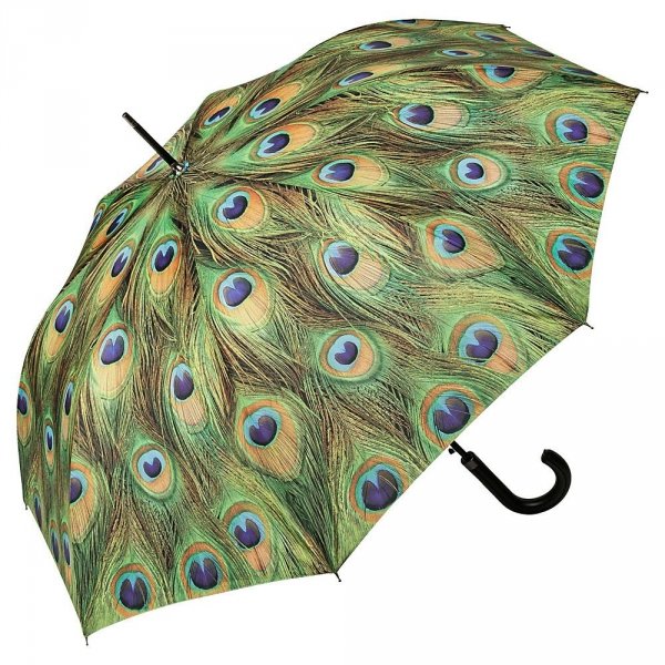 Pawie oczko - długi parasol ze skórzaną rączką