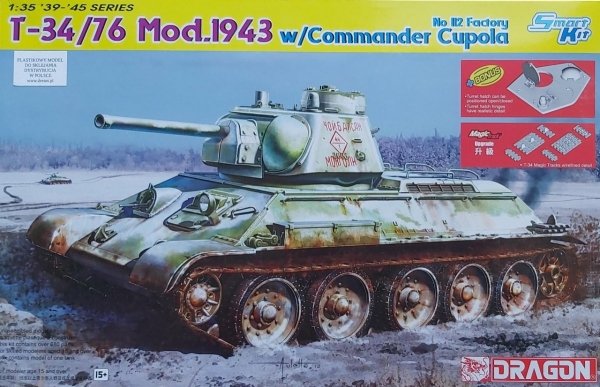 Dragon 6621 T-34/76 Mod.1943 w/Commander Cupola No 112 Factory 1/35