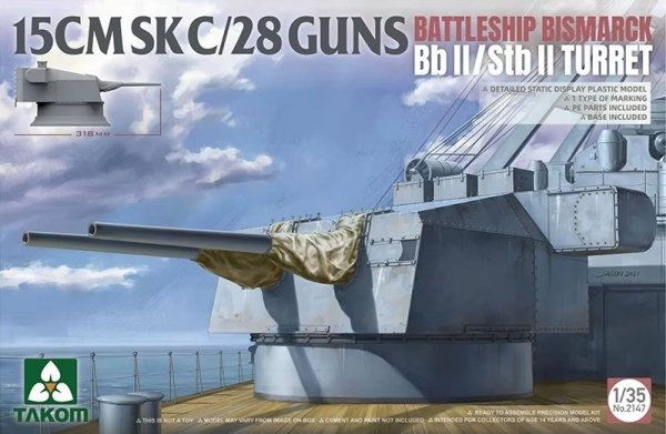 Takom 2147 15CMSK C/28 Guns Battleship Bismarck K BbII/sTB II Turret 1/35