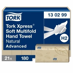 Ręczniki papierowe składane Tork Xpress Advanced H2, 2-warstwowe naturalne 21x180 listków [130299]