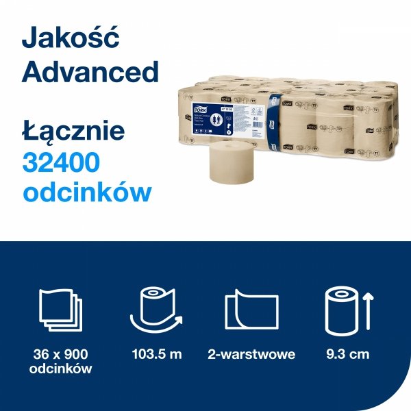 Papier toaletowy bez gilzy Tork Mid-size Advanced T7, 2-warstwowy, naturalny, 103.5m, 36 rolek [471255]