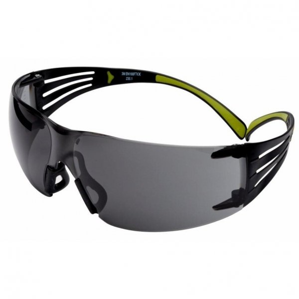 Okulary ochronne 3M SecureFit 400, czarno/zielone oprawki, powłoka odporna na zarysowanie/zaparowanie, szare soczewki, SF402AS/AF-EU