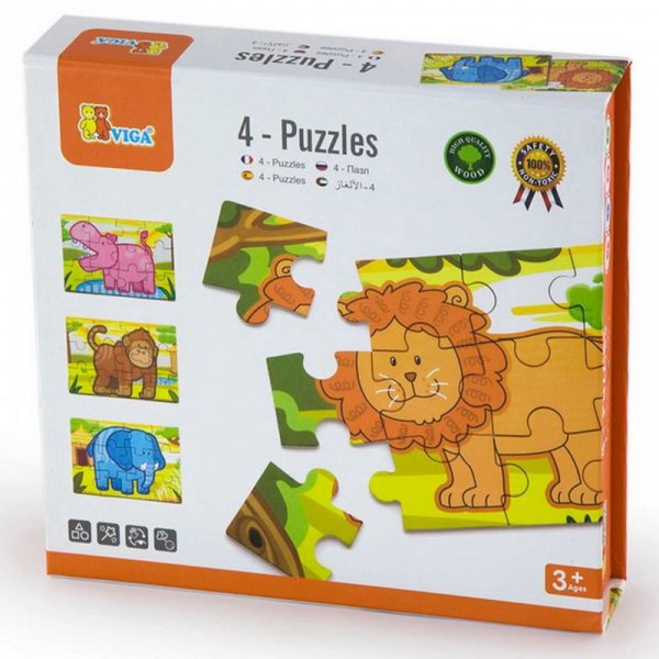 Drewniane Puzzle Safari Zwierzęta Viga Toys Układanka 4 Obrazki