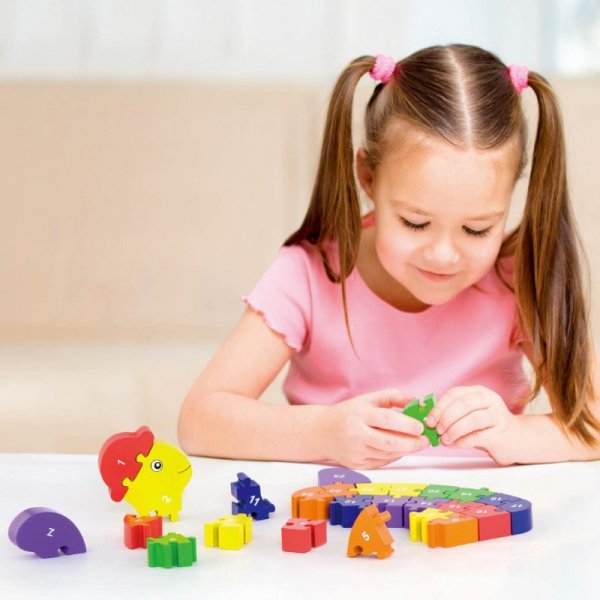 Drewniane Puzzle 3D - Edukacyjna Układanka Alfabet Cyferki - Viga Toys