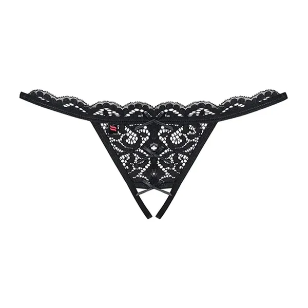 Stringi z otwartym krokiem - Obsessive 831 Crotchless Thong Black L/XL
