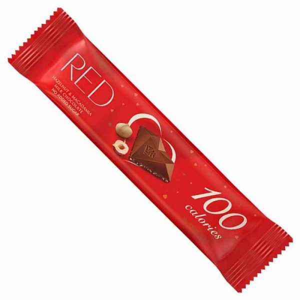 Baton z mlecznej czekolady z orzechami laskowymi i orzechami makadamia bez dodatku cukrów, tylko 100 kalorii RED Delight 26g