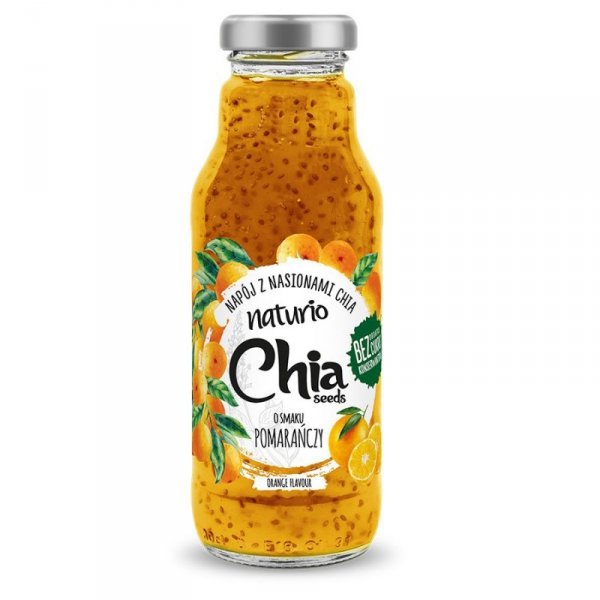 Napój niegazowny z nasionami Chia o smaku Pomarańczy Naturio, 295 ml