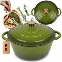 EMALIOWANY GARNEK ŻELIWNY 26cm 5L HAGE OLIWKOWY 