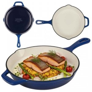 EMALIOWANA PATELNIA ŻELIWNA 26cm HAGE NIEBIESKA