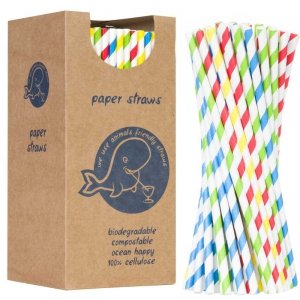 Słomki papierowe BIO ekologiczne PAPER STRAWS 6/205mm - mix 250szt.