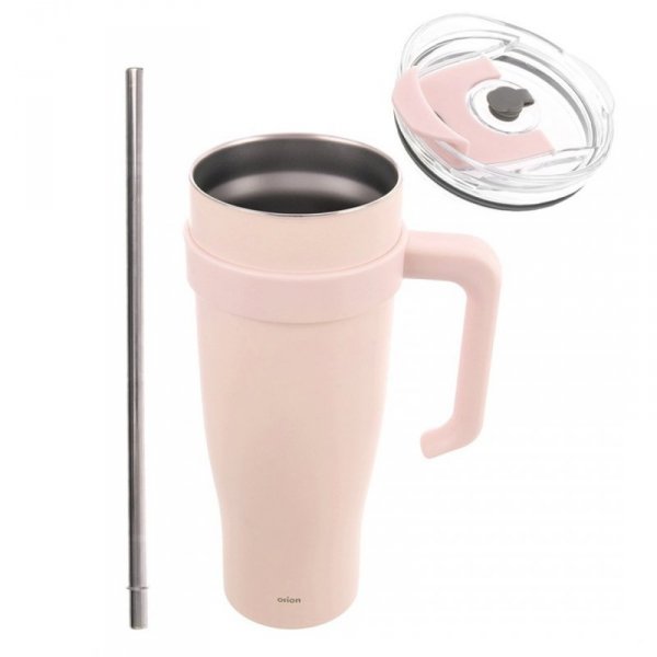 STALOWY KUBEK TERMICZNY TERMOS 1200ml Z RĄCZKĄ I SŁOMKĄ ORION 112283 RÓŻOWY