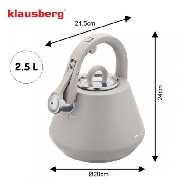 CZAJNIK STALOWY Z GWIZDKIEM 2,5L KLAUSBERG KB-7949 SZARY