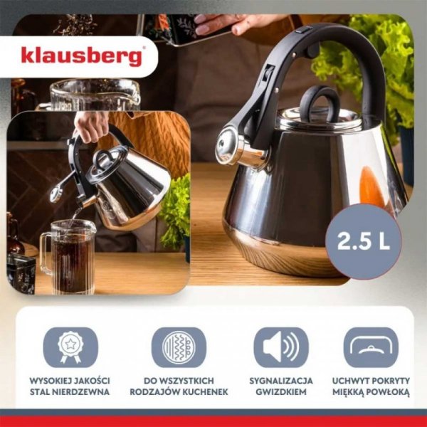 CZAJNIK STALOWY Z GWIZDKIEM 2,5L KLAUSBERG KB-7947