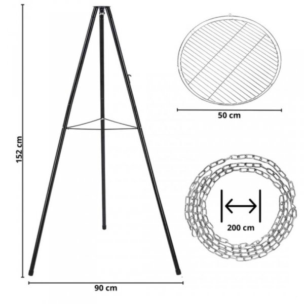 TRÓJNÓG STALOWY 15Ocm Z RUSZTEM 50cm GRILL DO PALENISK OGRODOWYCH