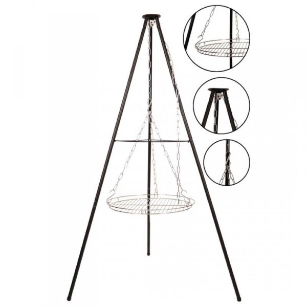TRÓJNÓG STALOWY 15Ocm Z RUSZTEM 50cm GRILL DO PALENISK OGRODOWYCH