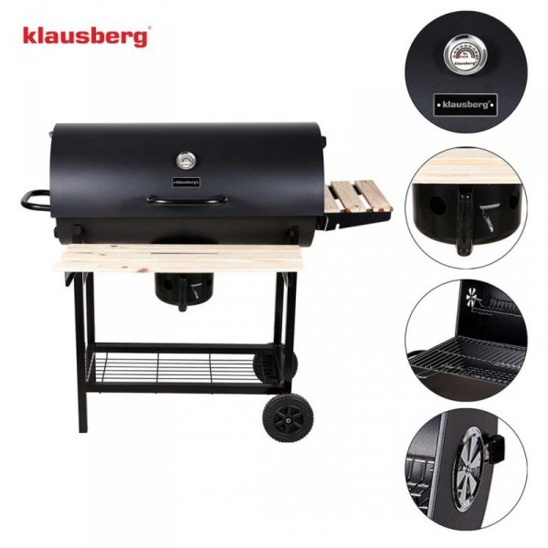 DUŻY GRILL WĘGLOWY NA KÓŁKACH Z PÓŁKAMI KLAUSBERG KB-9033