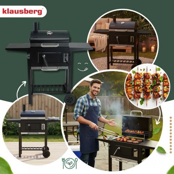 DUŻY GRILL WĘGLOWY NA KÓŁKACH Z PÓŁKAMI KLAUSBERG KB-9034