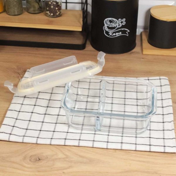 SZKLANY POJEMNIK 1300ml LUNCH BOX Z PRZEGRODĄ SZCZELNY 5624