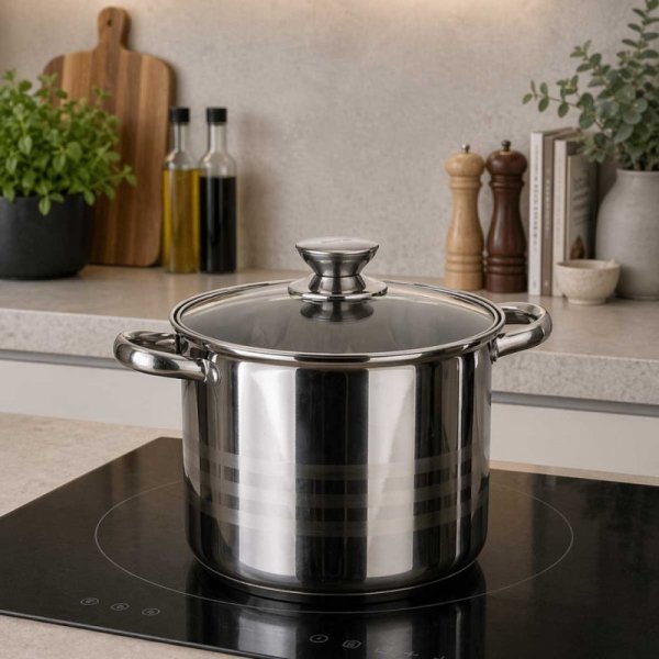 GARNEK STALOWY 20cm Z POKRYWĄ BANQUET LIVING 5,6L