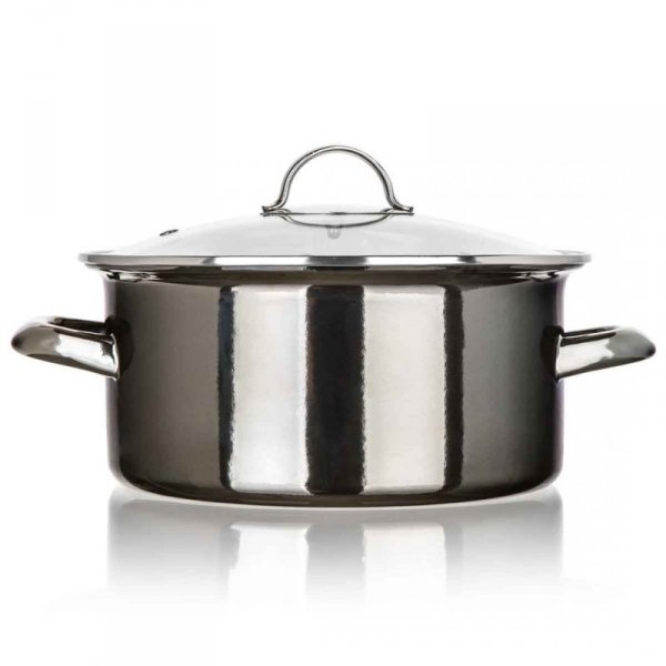 GARNEK EMALIOWANY 24cm 3,7L Z POKRYWĄ BANQUET METALLIC BLACK