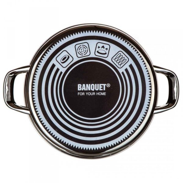 GARNEK EMALIOWANY 24cm 3,7L Z POKRYWĄ BANQUET METALLIC BLACK