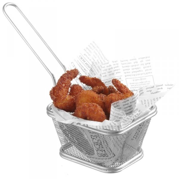Koszyk do podawania smażonych przekąsek miniaturowy z uchwytem 105x90x60 mm - Hendi 425664
