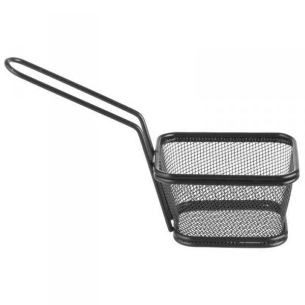 Koszyk do serwowania smażonych przekąsek frytek z uchwytem czarny 105x90x60 mm - Hendi 425671
