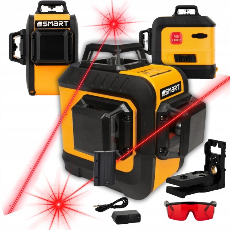 Laser krzyżowy 15m czerwony 3 wiązki akumulatorowy Smart365 SM-06-03015R