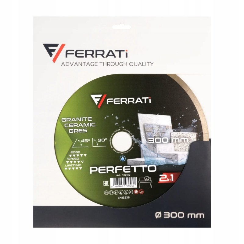 FERRATI Perfetto Tarcza diamentowa 300x35/25,4mm do cięcia na mokro 45/90°