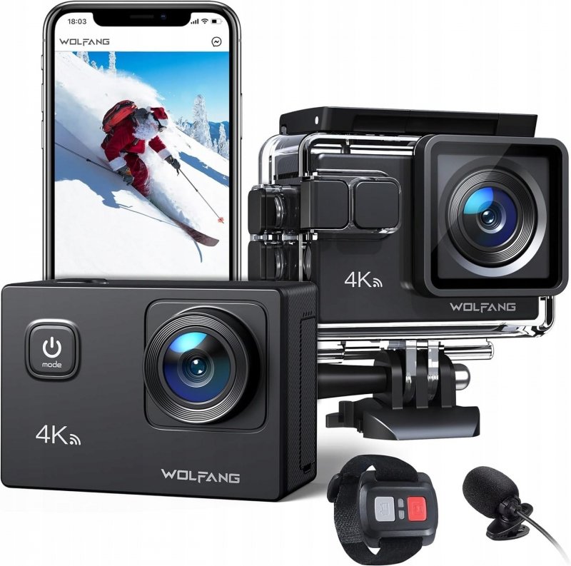 Kamera Sportowa WOLFANG GA100 HD 4K Go Pro WiFi EIS Wodoodporna + Akcesoria