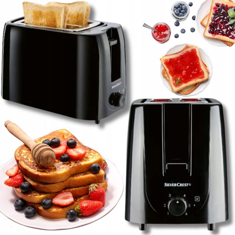 TOSTER podwójny czarny 750W szufladka na okruchy ELEGANCKI DESIGN