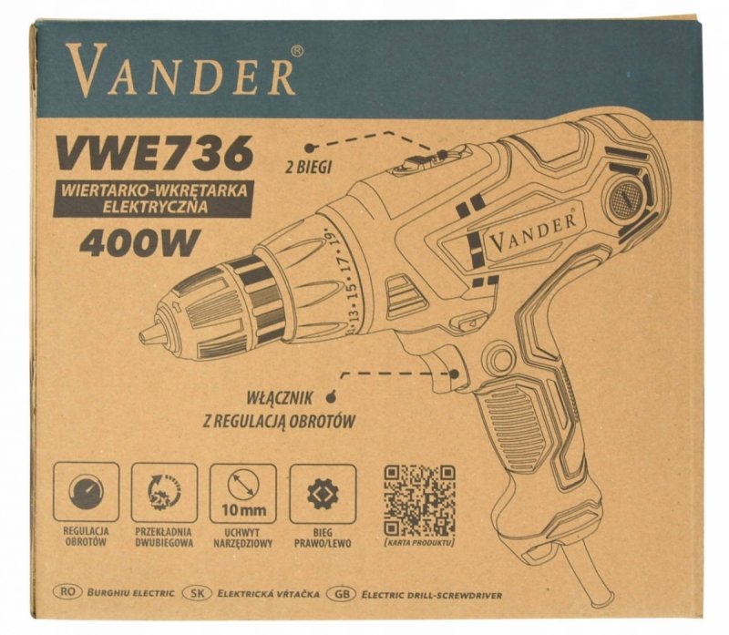Wiertarka wkrętarka sieciowa 400W 10mm Vander