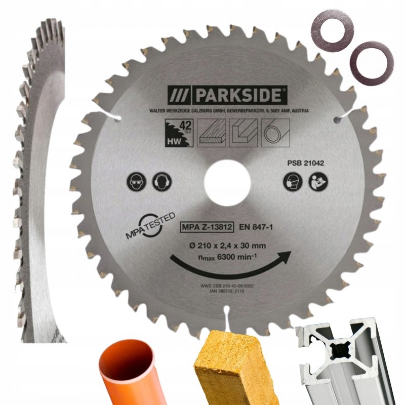 TARCZA DO UKOŚNICY PILARKI PARKSIDE 210mm/30mm 42 ZĘBY REDUKCJE 20mm 15mm