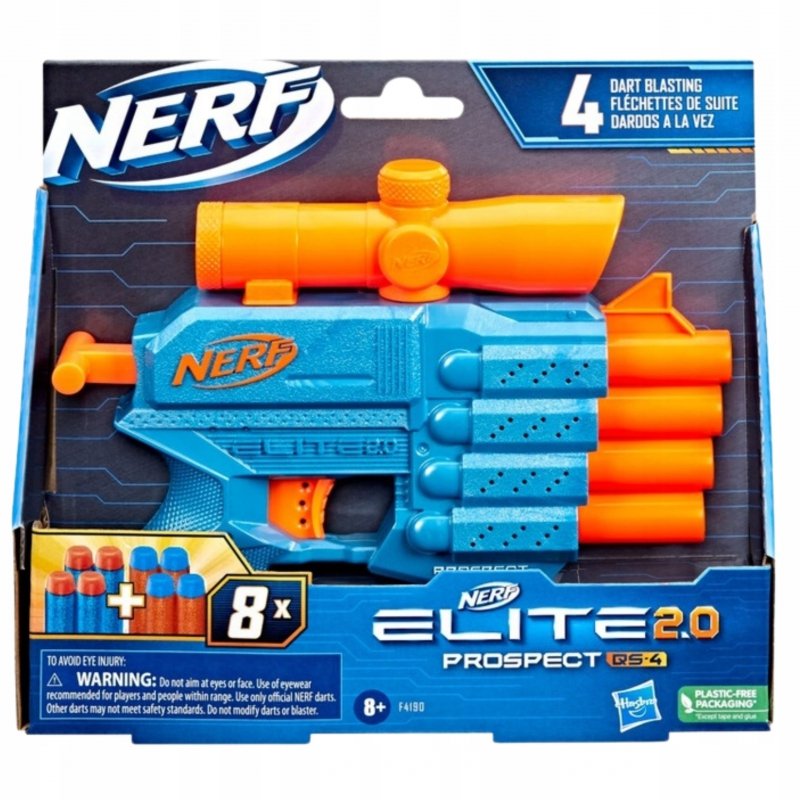 Pistolet wyrzutnia do 20m NERF dla dziecka 4-lufowy magazynek + 8x STRZAŁKA