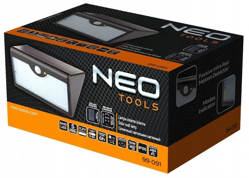 NEO 99-091 Lampa solarna ścienna + pilot SMD 900lm