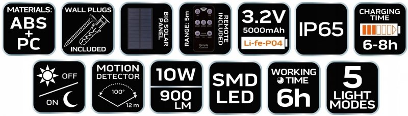 NEO 99-091 Lampa solarna ścienna + pilot SMD 900lm