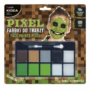 Farbki do malowania twarzy i ciała PIXEL świecąca w ciemności i szablon MINECRAFT