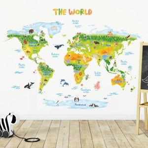 Duże Naklejki Animowana Kolorowa Mapa Świata